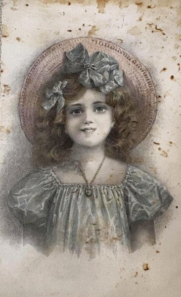 画像1: Postcard アンティークポストカード 帽子の女の子 ウィーン趣味風 ドイツ1908年 (1)