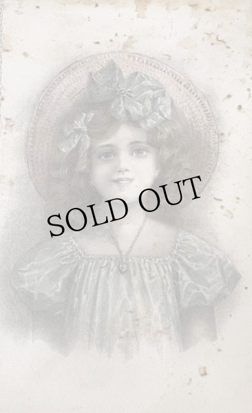 画像1: Postcard　アンティークポストカード　帽子の女の子　ウィーン趣味風　ドイツ1908年 (1)