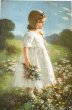 画像1: Postcard  アンティークポストカード   お花を摘む女の子 (未使用) (1)