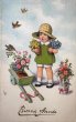 画像1: Postcard  アンティークポストカード   お花と女の子 Lia Doring (1)