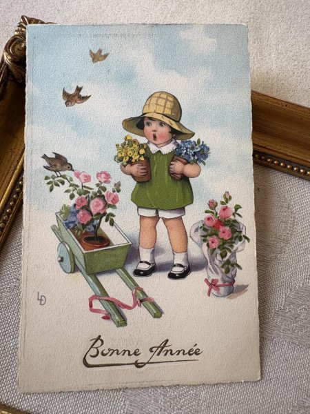 画像2: Postcard  アンティークポストカード   お花と女の子 Lia Doring (2)