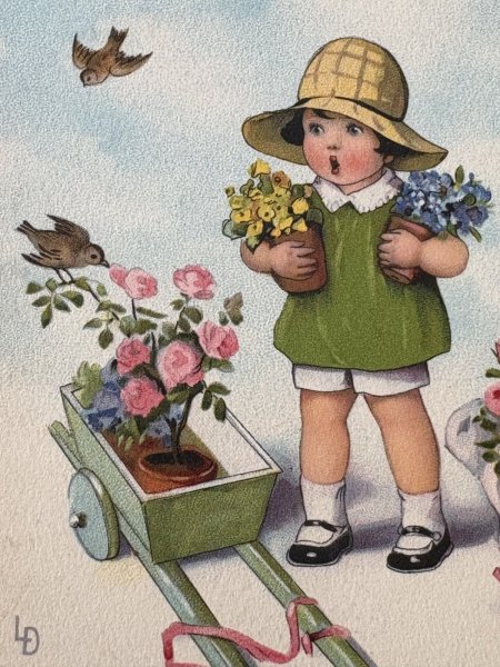 画像3: Postcard  アンティークポストカード   お花と女の子 Lia Doring (3)