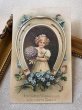 画像2: Postcard  アンティークポストカード   忘れな草のお花と女の子 馬蹄 四つ葉 ドイツ1914年 (2)