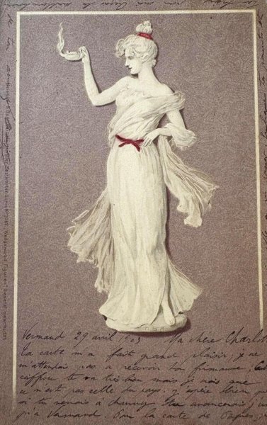 画像1: Postcard 　アンティークポストカード   女性　ギリシャ神話風　フランス1903年　 (1)