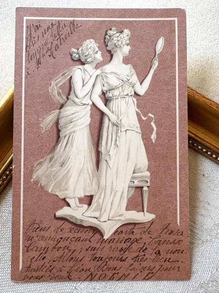 画像2: Postcard 　アンティークポストカード   手鏡と女性たち　ギリシャ神話風　フランス1900年　 (2)
