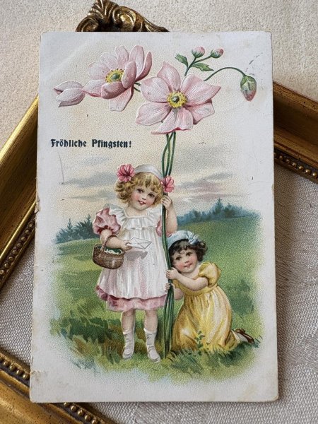 画像2: Postcard  アンティークポストカード   お花と女の子 プリムローズ ブランデージ ドイツ1906年 (2)