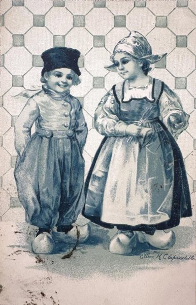 画像1: Postcard アンティークポストカード オランダの子どもたち Ellen Clapsaddle  フランス1909年 (1)