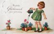 画像1: Postcard  アンティークポストカード   お花にお水を与える女の子 ドイツ1933年 (1)