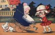 画像1: Postcard  アンティークポストカード   犬にぶつかってしまった乳母車の赤ちゃんと女の子 オランダ1928年 (1)