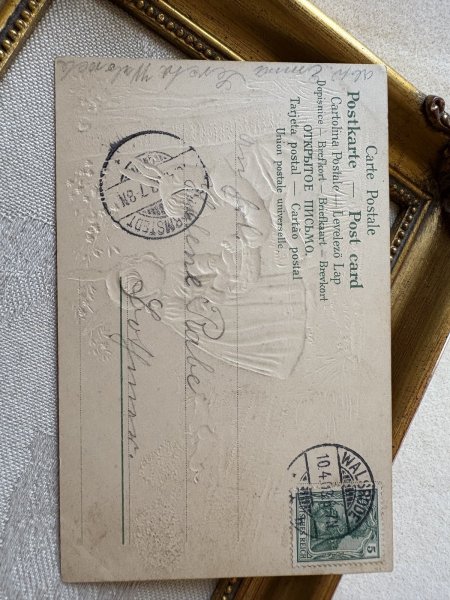 画像4: Postcard  アンティークポストカード   イースター ウサギと子どもたち うさぎの被り物 ドイツ1903年 (4)