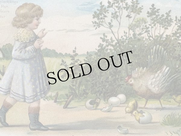 画像3: Postcard 　アンティークポストカード   イースター　ニワトリとヒヨコにそーっと近づく女の子　ドイツ1907年 (3)