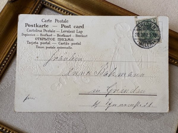 画像4: Postcard  アンティークポストカード   イースター ニワトリとヒヨコにそーっと近づく女の子 ドイツ1907年 (4)