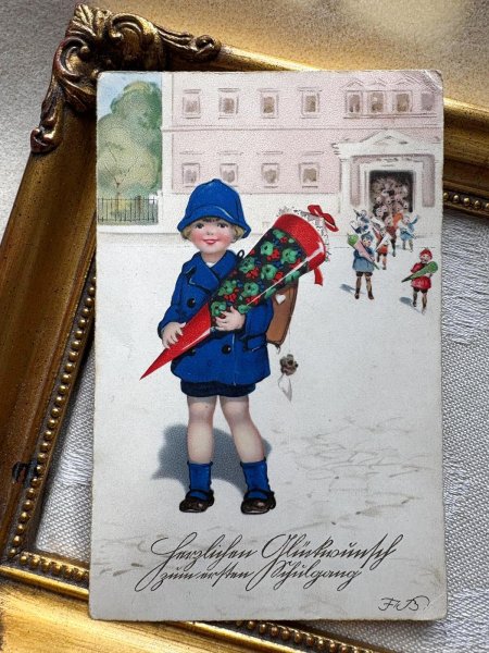 画像2: Postcard  アンティークポストカード   入学式の子どもたち Schultüte  シュールテューテ  by Fritz Baumgarten  (2)