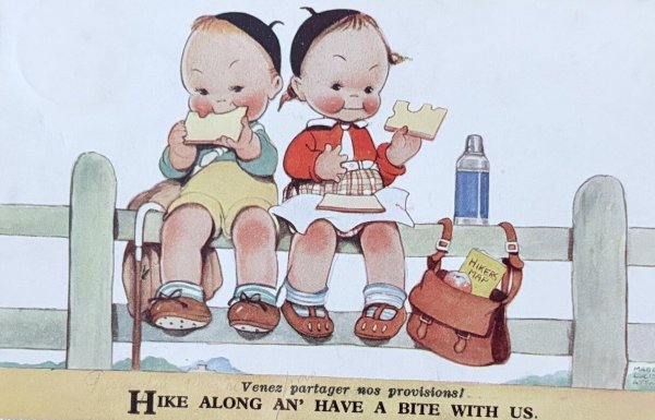 画像1: Postcard 　アンティークポストカード　パンを食べる子どもたち　 Mabel Lucie Attwell　ベルギー (1)