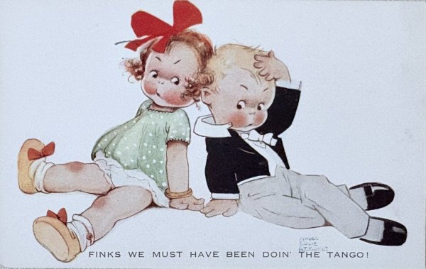 画像1: Postcard 　アンティークポストカード　ダンス中にぶつかって倒れてしまった子どもたち　 Mabel Lucie Attwell　（未使用） (1)