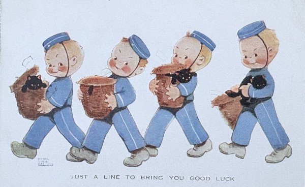 画像1: Postcard 　アンティークポストカード　幸運を呼ぶ黒猫を運ぶボーイさん　1339　 Mabel Lucie Attwell　 (1)