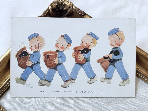画像2: Postcard 　アンティークポストカード　幸運を呼ぶ黒猫を運ぶボーイさん　1339　 Mabel Lucie Attwell　 (2)