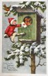 画像1: Postcard 　アンティークポストカード 　クリスマス　小鳥へ手紙を届ける子ども　ロビン (1)