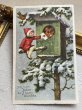 画像2: Postcard 　アンティークポストカード 　クリスマス　小鳥へ手紙を届ける子ども　ロビン (2)