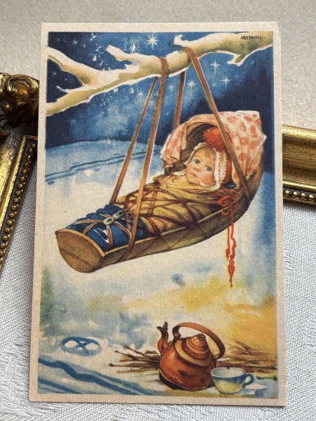 画像2: Postcard 　アンティークポストカード 　赤ちゃんとやかん　スウェーデン　Helge Artelius （未使用） (2)
