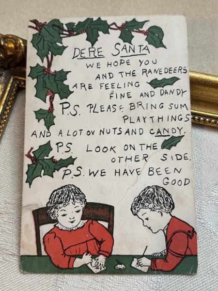 画像2: Postcard 　アンティークポストカード  　サンタさんに手紙を書く子どもたち　アメリカ (2)