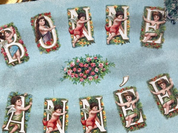 画像3: Postcard 　アンティークポストカード 　クリスマス 新年祝い　BONNE ANNEE フランス　天使のアルファベット文字　1907年 (3)