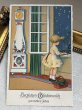 画像2: Postcard 　アンティークポストカード 　新年祝い　New Year　大きな時計と四つ葉のクローバーを振りまく女の子　ドイツ1912年 (2)