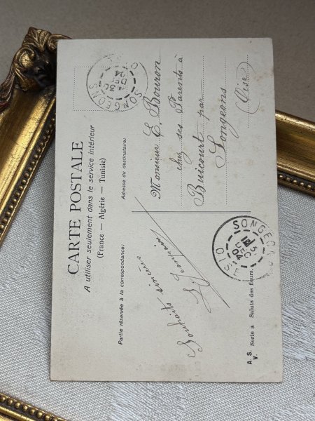 画像3: Postcard 　アンティークポストカード 　新年祝い　New Year  Bonne Annee お花と女性　パニエ　ウィーン趣味風　フランス1904年 (3)