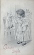 画像1: Postcard 　アンティークポストカード 　新年祝い　New Year　女の子と子豚　ヤドリギ　ウィーン趣味風　フランス1910年 (1)