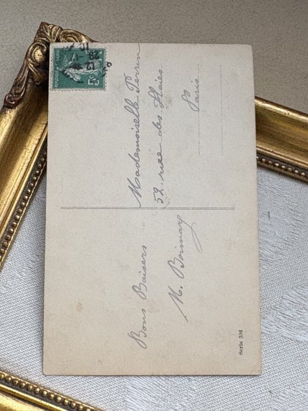 画像3: Postcard 　アンティークポストカード 　新年祝い　New Year　女の子と子豚　ヤドリギ　ウィーン趣味風　フランス1910年 (3)