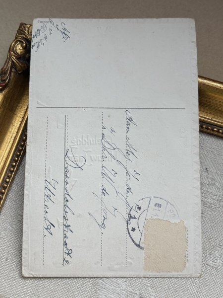 画像4: Postcard 　アンティークポストカード 　新年祝い　New Year　3匹の子豚と金貨　馬蹄　四つ葉クローバー (4)