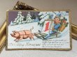 画像2: Postcard 　アンティークポストカード 　新年祝い　New Year　豚のソリに乗る男の子　キノコ　四つ葉クローバー　オランダ1936年 (2)