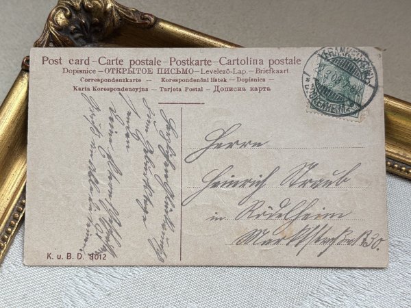 画像3: Postcard 　アンティークポストカード 　新年祝い　New Year　キノコ　四つ葉クローバー　ドイツ1908年 (3)