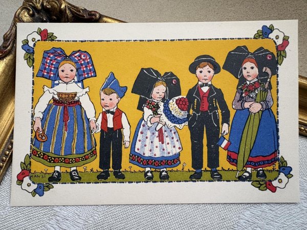 画像2: Postcard 　アンティークポストカード 　フランス　アンザス地方の子どもたち　民族衣装　HANSi（未使用） (2)