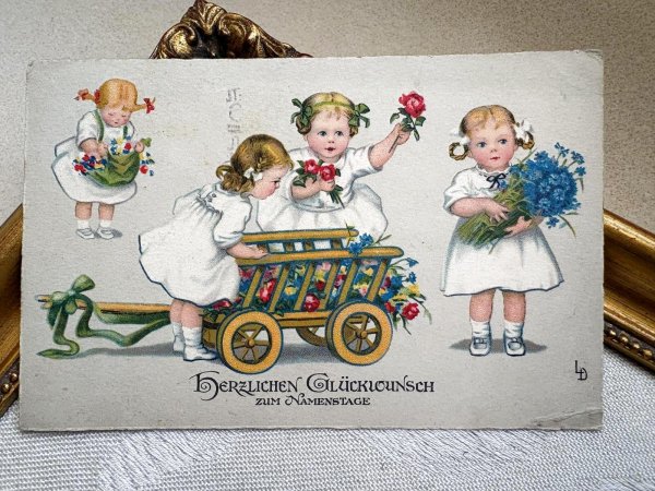 画像2: Postcard 　アンティークポストカード   お花と女の子　Lia Doring ドイツ1929年 (2)