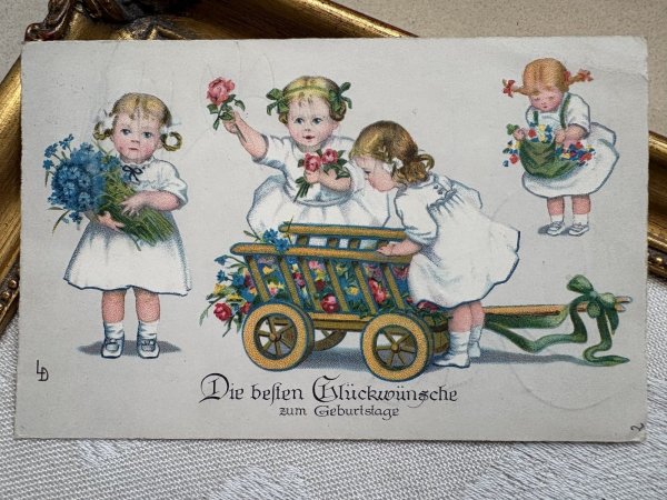 画像2: Postcard 　アンティークポストカード   お花と女の子　Lia Doring ドイツ1931年 (2)