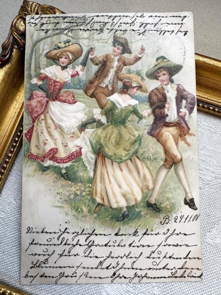 画像2: Postcard 　アンティークポストカード   ダンスをする人々　ドイツ1900年 (2)