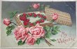 画像1: Postcard 　アンティークポストカード 　バレンタイン　薔薇のお花のリース　バスケット　アメリカ1908年 (1)