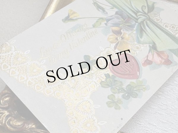 画像3: Postcard 　アンティークポストカード 　バレンタイン　お花　リボン　レース　スミレ　四つ葉クローバー (3)