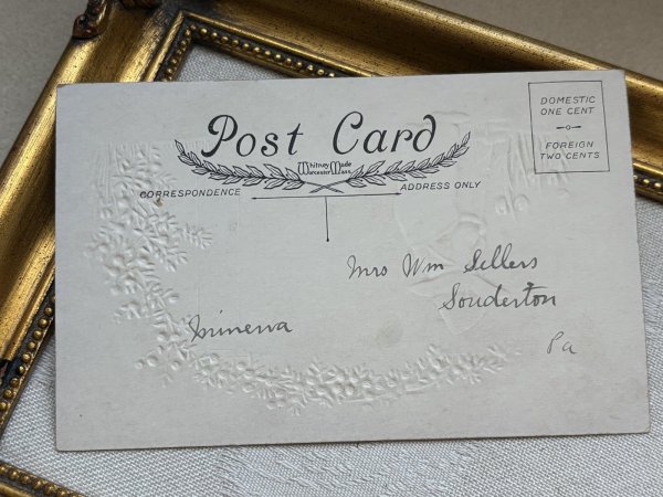 画像3: Postcard 　アンティークポストカード 　バレンタイン　庭師の男の子に会いに来た女の子とキューピッド天使 (3)