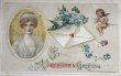 画像1: Postcard 　アンティークポストカード 　バレンタイン　キューピッド天使と女性　手紙　忘れな草 (1)