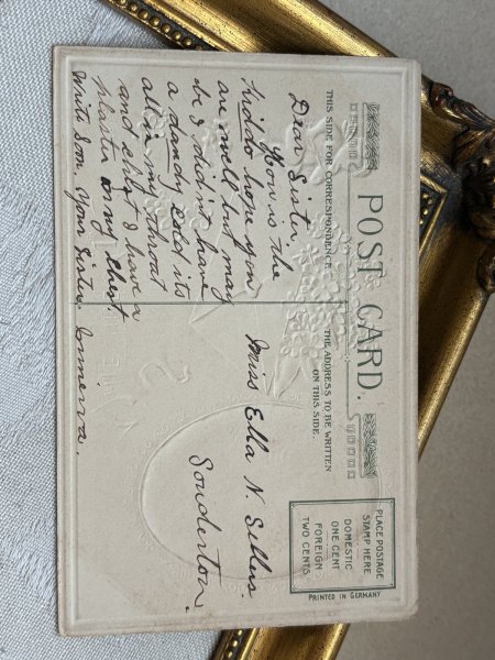 画像4: Postcard 　アンティークポストカード 　バレンタイン　キューピッド天使と女性　手紙　忘れな草 (4)