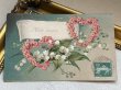 画像2: Postcard 　アンティークポストカード 　バレンタイン　スズラン　お花のリース　フランス1908年 (2)