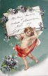 画像1: Postcard 　アンティークポストカード 　天使のメッセージボード　スミレ　Ellen Clapsaddle　フランス1907年 (1)