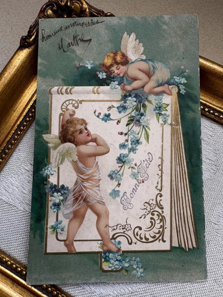 画像2: Postcard 　アンティークポストカード 　天使のアルバム　忘れな草　Ellen Clapsaddle　フランス1905年 (2)