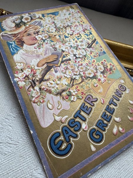 画像3: Postcard 　アンティークポストカード 　イースター　ブロッサムと花帽子の女性　 (3)