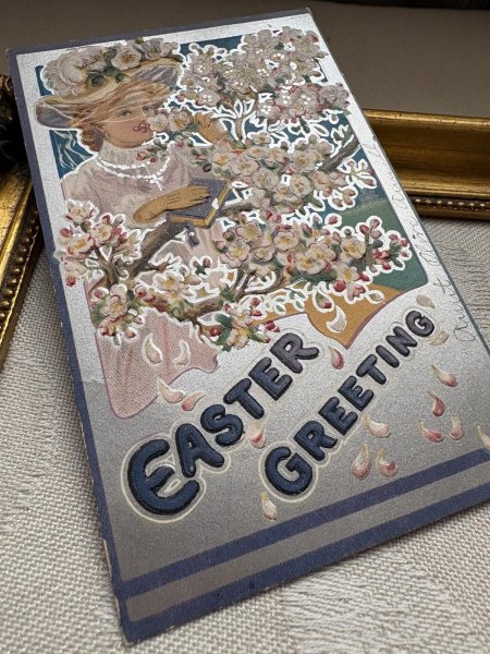 画像3: Postcard 　アンティークポストカード 　イースター　ブロッサムと花帽子の女性　アメリカ1909年 (3)