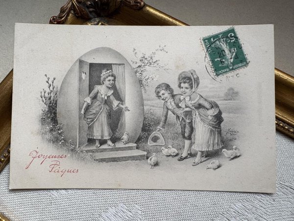 画像2: Postcard 　アンティークポストカード   イースター　卵のお家へようこそ　ウィーン趣味　オーストリア製 (2)