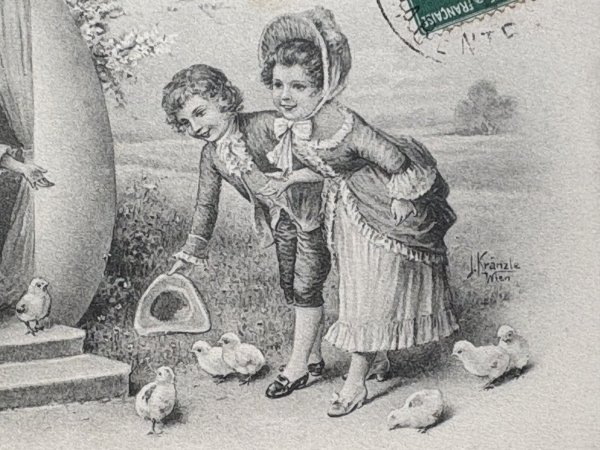 画像4: Postcard 　アンティークポストカード   イースター　卵のお家へようこそ　ウィーン趣味　オーストリア製 (4)