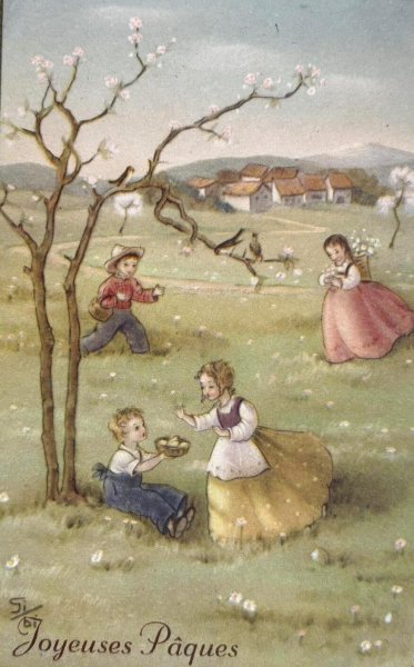 画像1: Postcard 　アンティークポストカード 　イースター　春の子どもたち　卵　 (1)